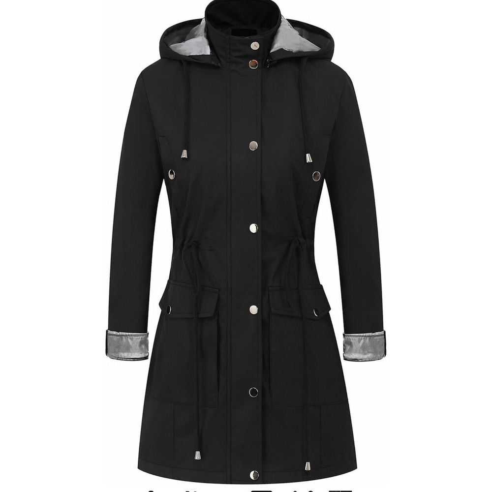 CREATMO US Women's Plus Size Water-Resistant Trench Coat Long Windbreaker Milita